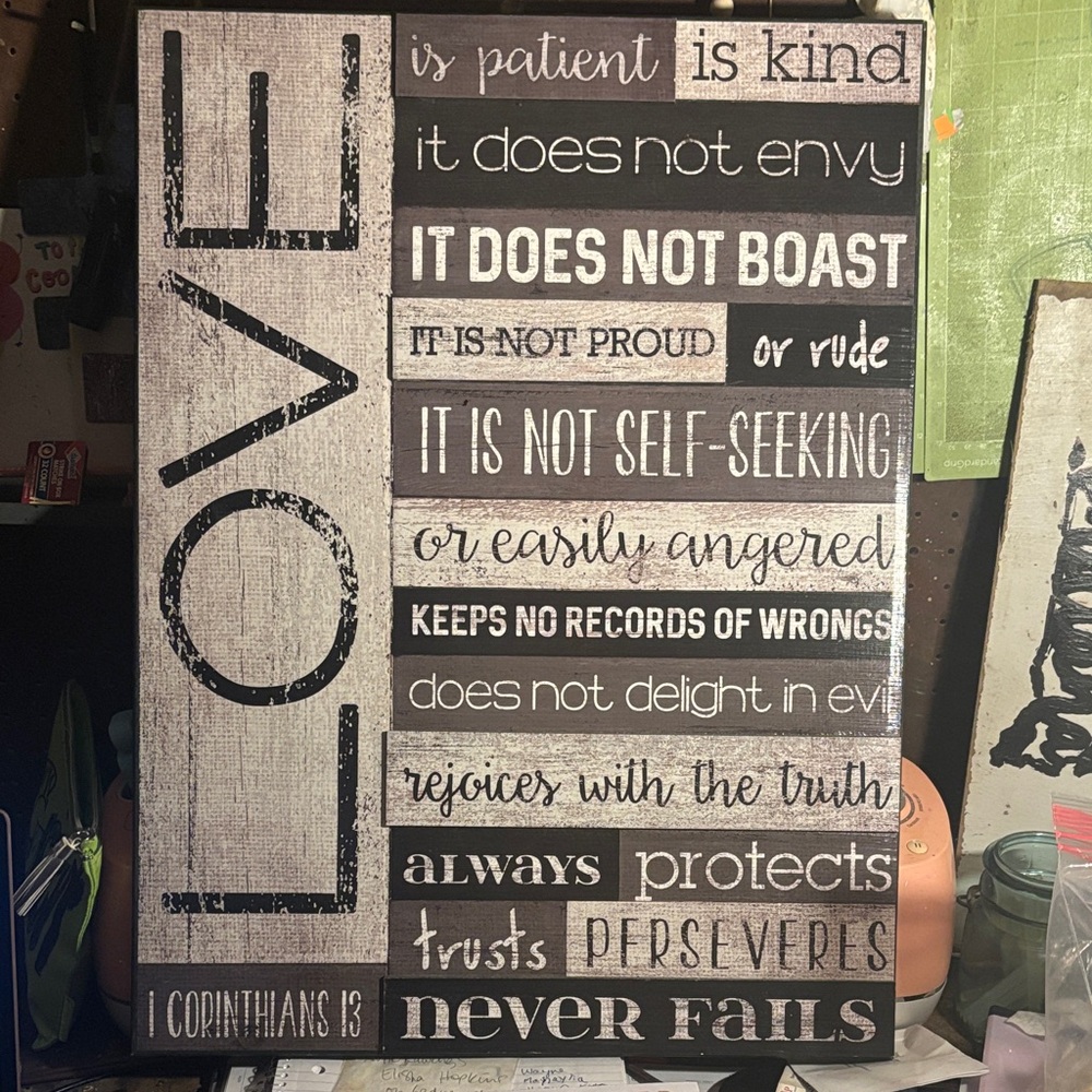 Inspirational Wall Art with Love Quote Real Wood with Metal Hanger